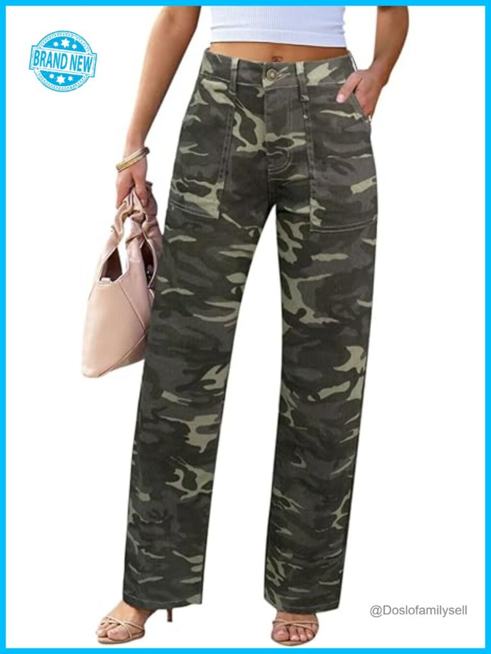 High Waisted Wide Leg Cargo Jeans with Deep Pockets Stretchy Baggy Straight Leg
